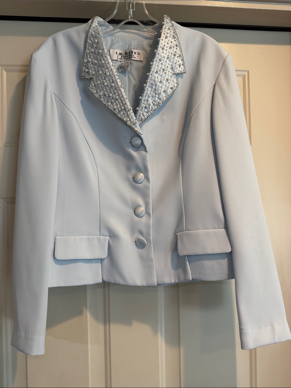 J.R. Nites Light Blue Beaded-Collar Women's Blazer